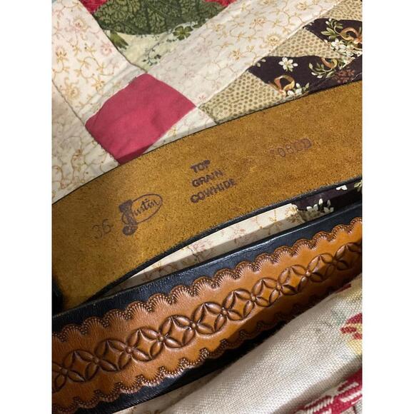 Vintage Hand-Tooled Leather Belt with Brass Buckle size 36 NWT